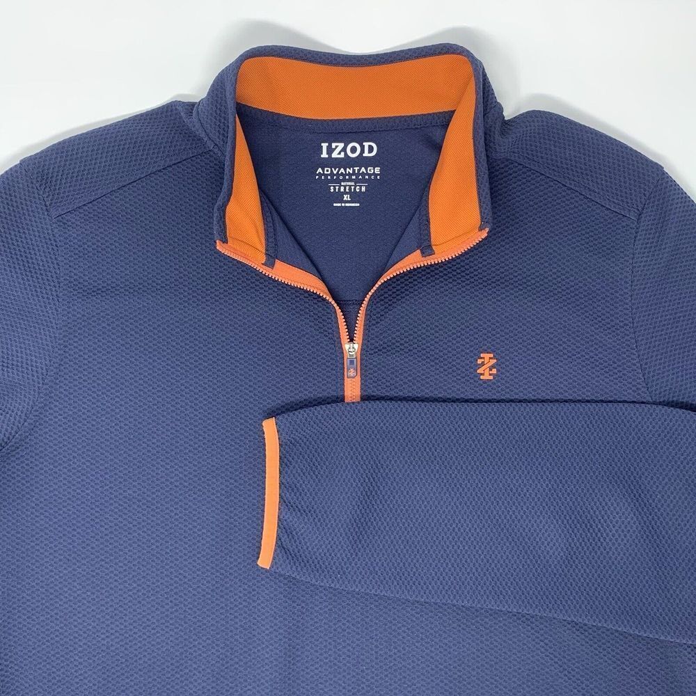 IZOD Navy Blue with Orange‎ Trim Stretch Men's Pullover Sweater Size XL